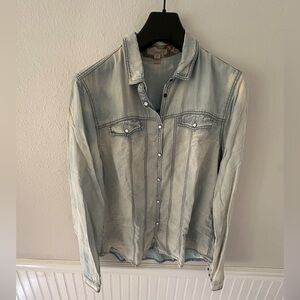 Burberry Brit Label Denim Red and Tan Plaid & pearl snap button details SZ: XL